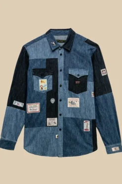 Uomo Roy Rogers Camicie|Camicia Kansas Patchwork 70th Denim Rinse