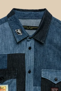 Uomo Roy Rogers Camicie|Camicia Kansas Patchwork 70th Denim Rinse