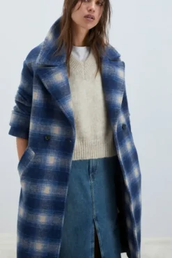 Donna Roy Rogers Capispalla|Cappotto Doppiopetto In Lana Check