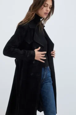 Donna Roy Rogers Capispalla|Trench In Suede Washed