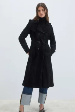Donna Roy Rogers Capispalla|Trench In Suede Washed